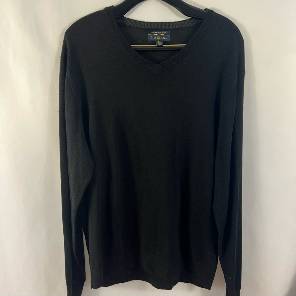 Club Room Sweater Men's Size L Large V-Neck Merino Wool Blend Black